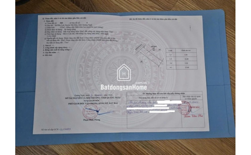 Bán đất thổ cư 238m2, Mỹ Á, Đức Lợi, Mộ Đức, Quảng Ngãi - 1.5 tỷ, sổ đỏ